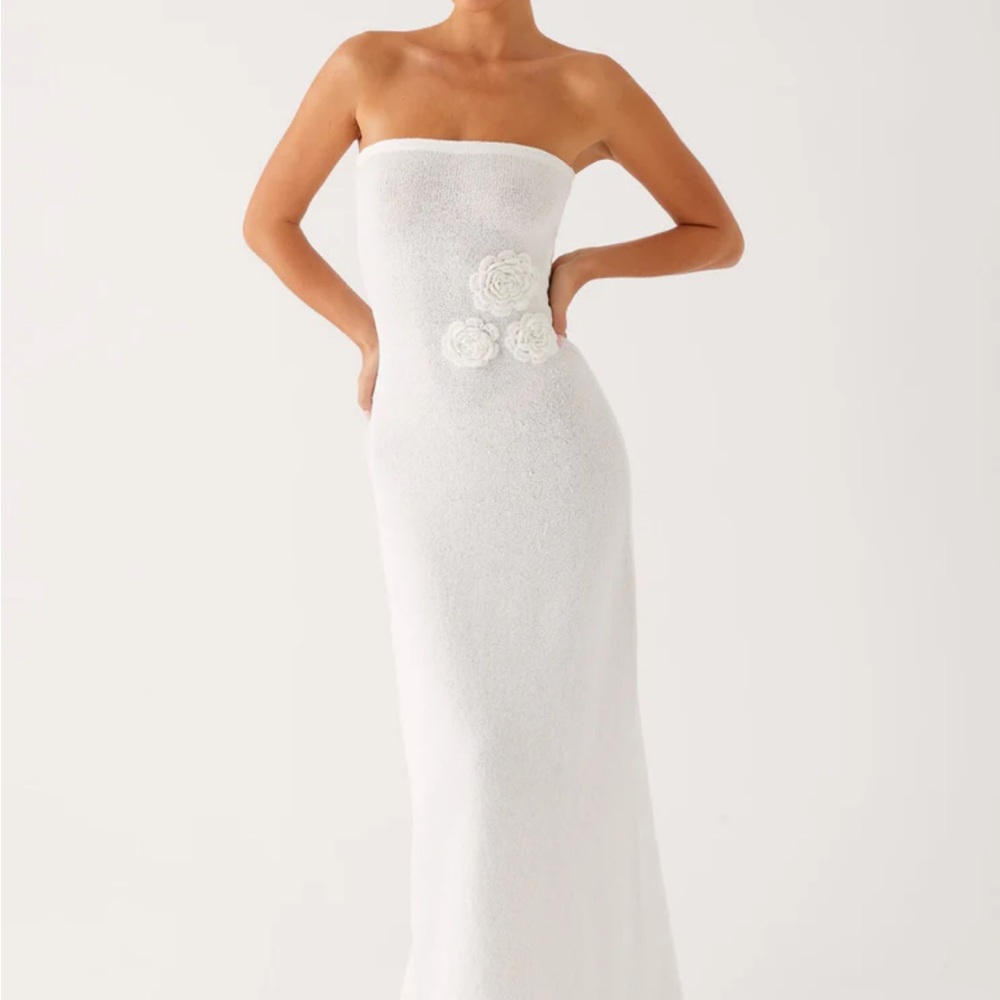 Peppermayo White Strapless Dress with Floral Details